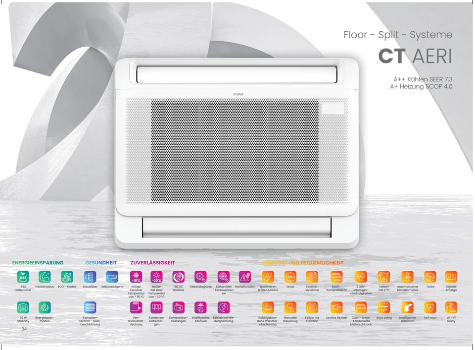 VIVAX Flur-Truhe 12000 BTU + 2 m Montageset 3,81 KW Split Klimaanlage A +++ - Bild 4 von 4