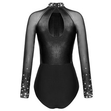 Womens Leotard Long Sleeve Gymnastics Rhinestones Ballet Costume Jumpsuit Yoga