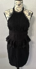 Black Halter Mini Dress Eyelet pattern NWOT size L