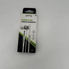 PUGS Earbuds with Mic,425, Inline Hands Free Microphone 3.5mm Audio Plug Silver