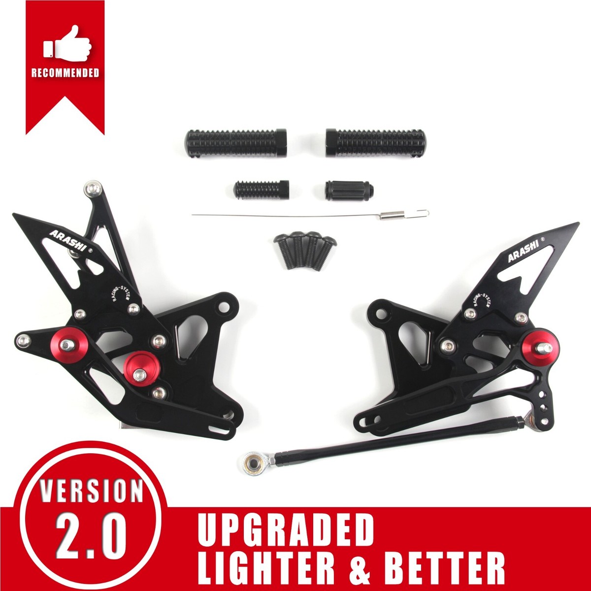 Motorcycle Rearsets Arashi Version 2.0 Adjustable Rearsets - Black