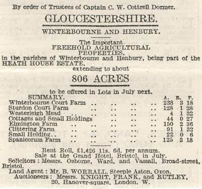 1911 Winterbourne & Henbury Gloucestershire Farmen zum Verkauf Winterbourne Court