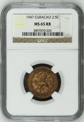 Curacao 1947 2.5 Cents (2 1/2), KM# 42, NGC MS-65 RB