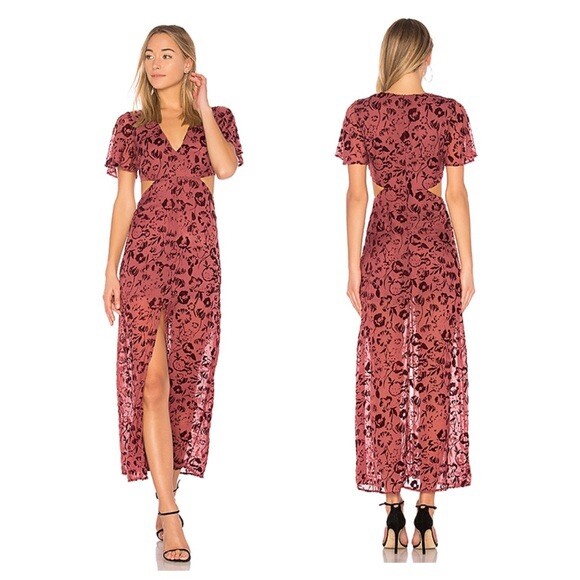 Lovers & Friends Tatum Velvet Cutout Midi Dress in Sangria Women's XXS Imperfect