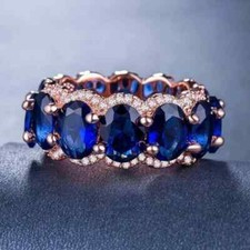 2Ct Oval Cut Lab-Created Blue Sapphire Wedding Band Ring 14K Rose Gold Plated