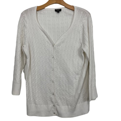 Cable Knit Cardigan Sweater White 