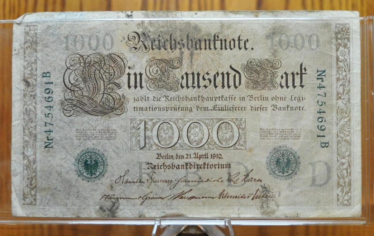 1910 1000 Mark German Paper Note - Reichsbanknote - Green Seal