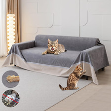 Cat Scratch Furniture Protector - Waterproof Anti-Slip Couch Cover 134"x91" Gray