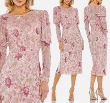 MAC DUGGAL SEQUIN MIDI PUFF SLEEVE EMBELLISHED PINK DRESS SZ 16 NEW