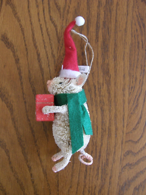 Pottery Barn Bottlebrush Mouse w/ Green Scarf & Santa Hat  display picture 1