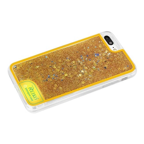 Funda iPhone 7 Plus Brillante Líquido Fluido Brillo Estrella Cubierta Amarilla con Luz LED Foto 2 de 4
