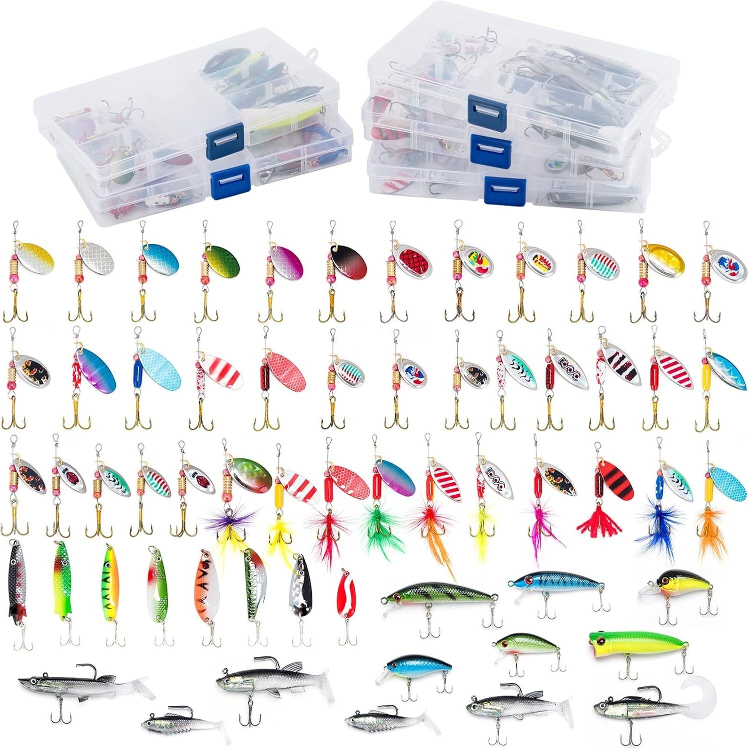 60-Piece  Fishing Lures Kit with 5 Tackle Boxes - Perfect for Freshwater - Image 3