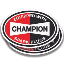 CHAMPION SPARK PLUGS DECAL Vintage 2 Stickers Bogo For Car Window Bumper Truck