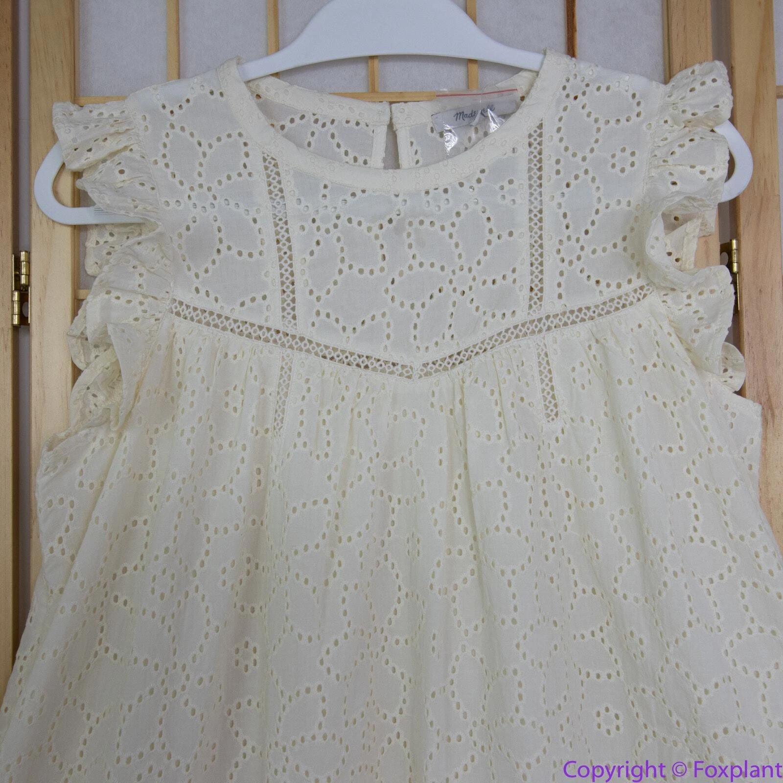 OFF WHITE NUOVO Madewell Off White Mini Abito con Maniche a Volant con Occhielli L