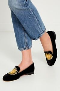Christian Louboutin Morning Sakouette Flat Black Velvet Gold  display picture 3