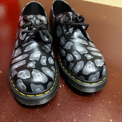 Dr Martens Mens Black Distorted Leather Leopard Print Oxford 