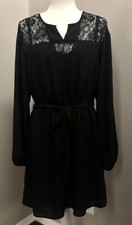 Forever 21 Contemporary Black Lace Top Elastic Waist Belted Dress - Size L 