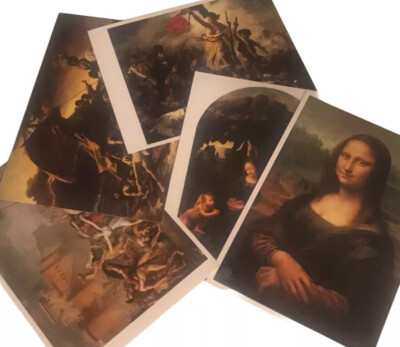 Louvre Postcards 6 Art Cards Framable Mona Lisa De Vinci Gericault Delacroix Vtg