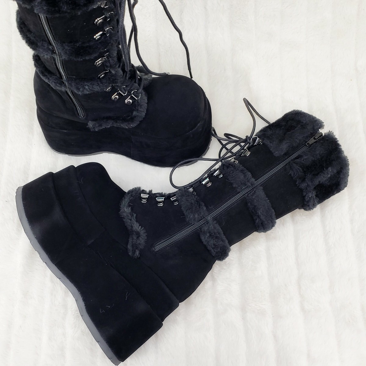 Bear 202 Black Faux Fur / Suede Platform Goth Punk Calf Boots NY