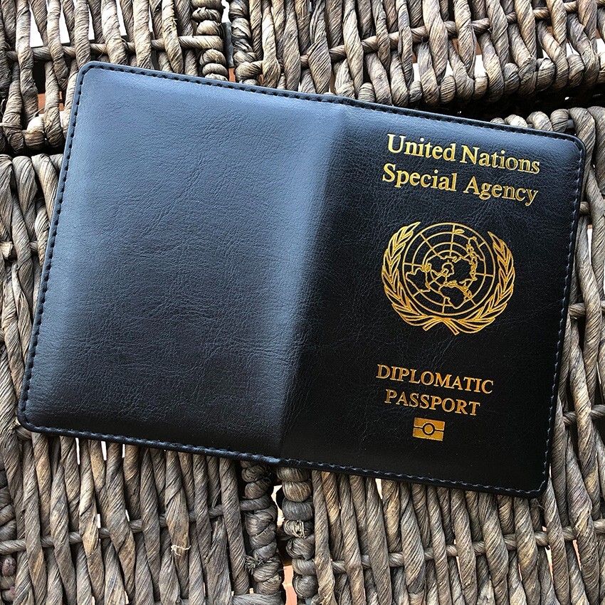 UNITED NATIONS DIPLOMATIC PASSPORT COVER GENUINE BLACK LEATHER