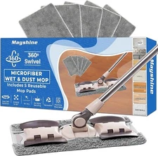 Microfiber Hardwood Floor Wet and Dry Dust Mop W/ 5 Reusable Pads, 360 Spin Mop