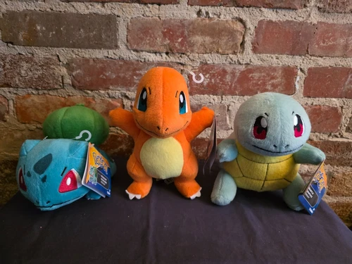 Tomy: Pokemon Plush: BULBASAUR CHARMANDER & SQUIRTLE Set (Complete) 8" 2017
