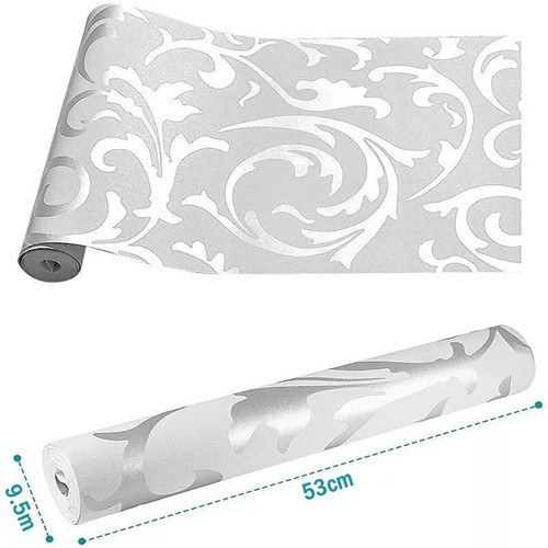 Silver Grey 3D Victorian.Damask.Embossed Floral Wallpaper TVBackdrop