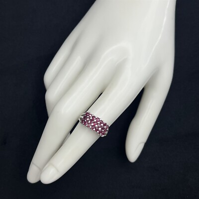 Modern Attractive Elegant Round Pink Ruby Sterling Silver Statement Ring Size 6