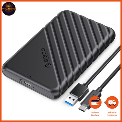 Festplattengehäuse 2,5 Zoll USB C 3.1 Gen 1 6Gbps für SATA SSD HDD Schwarz