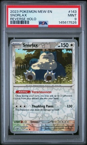 2023 POKEMON MEW EN-151 REVERSE HOLO #143 SNORLAX PSA 9