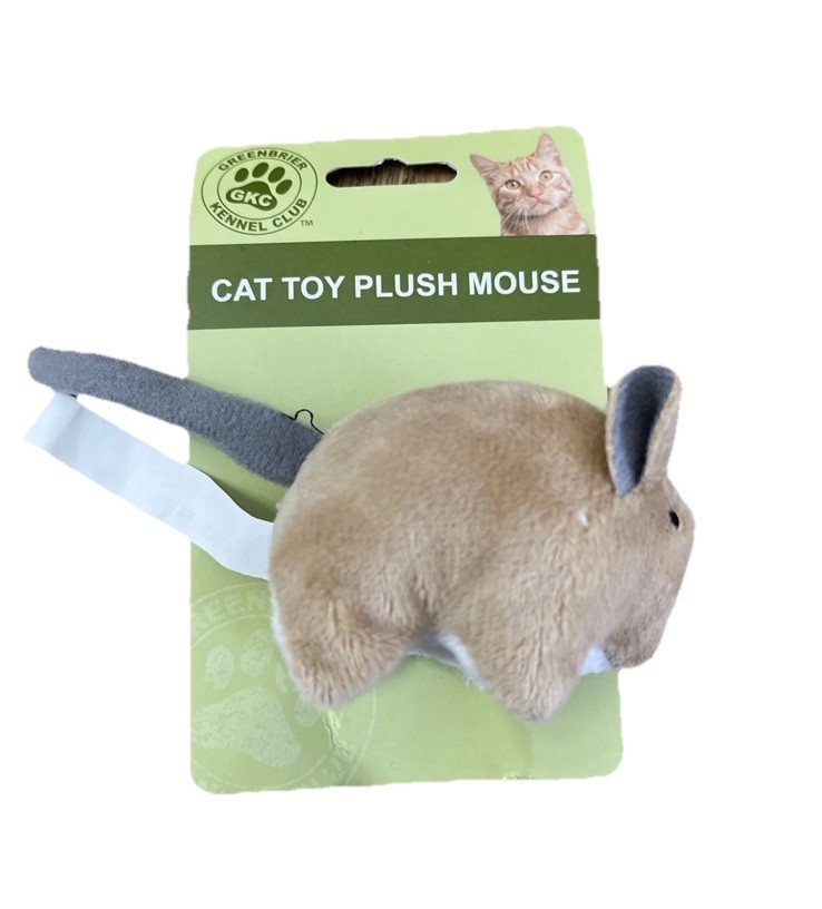 Interactive Beige Mouse Plush Cat Toy with Rattle by Greenbrier Kennel Club