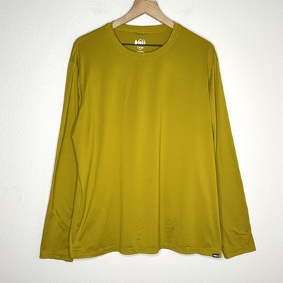 REI Mens Large Long Sleeve Chartreuse Green Stretch Workout Base Layer Shirt
