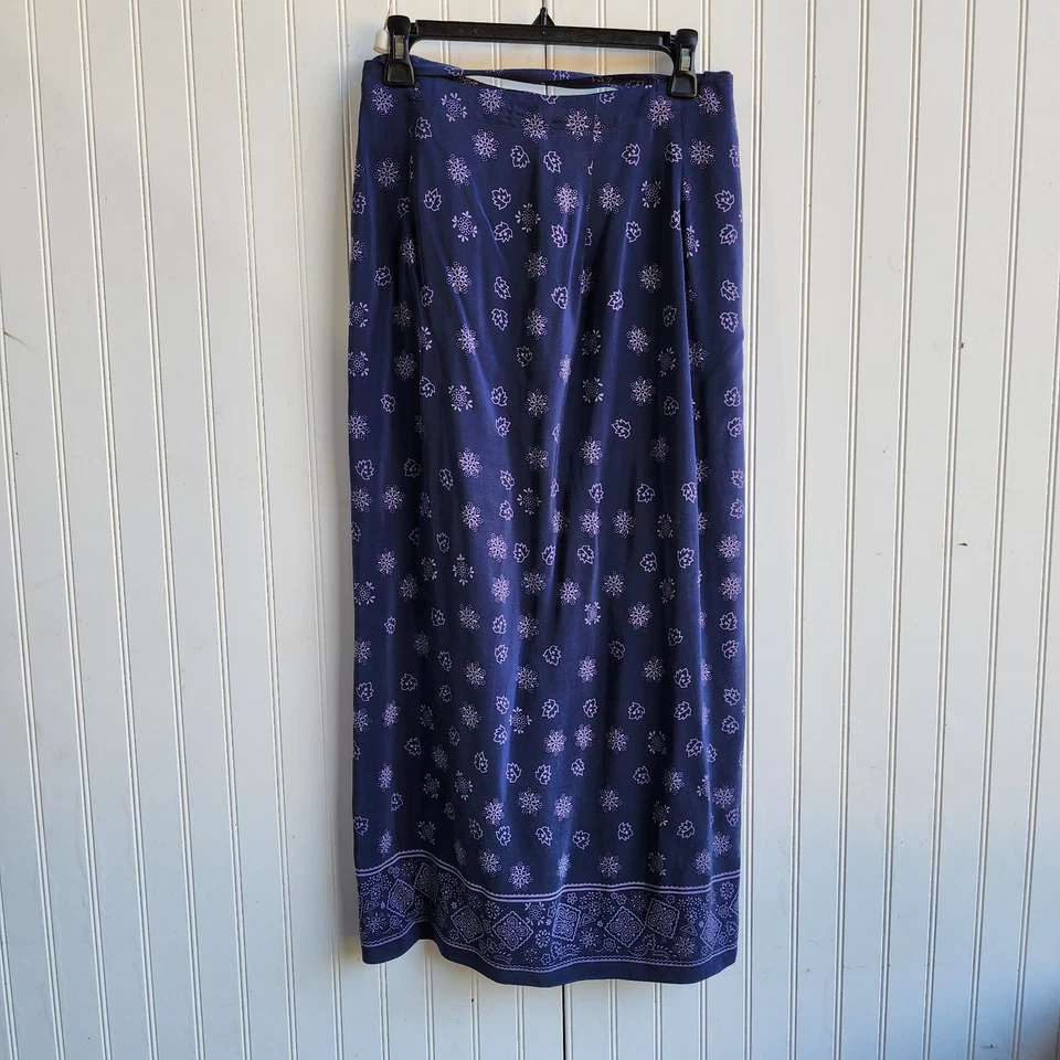 Maxi Falda De Colección DKNY Para Mujer Azul Marino 100% Seda Envolvente Corbata Geo Estampado Talla M Foto 4 de 4