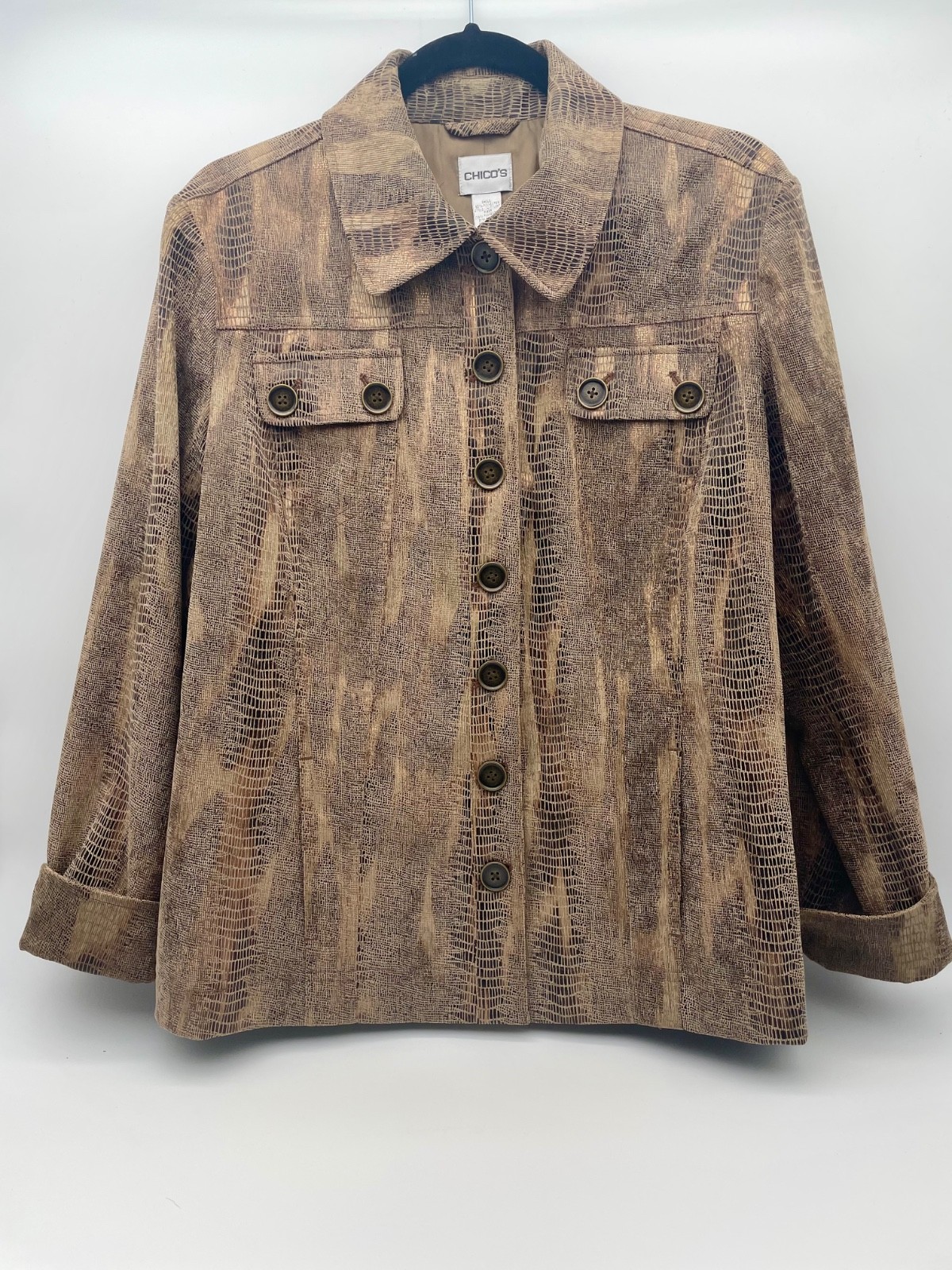 Chicos Brown/Gold Snakeskin Pattern Lightweight J… - image 1