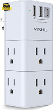 USB Multi Plug Outlet Extender - Surge Protector with Rotating Plug, 6 AC Plug