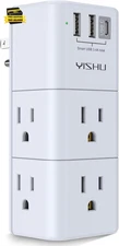 USB Multi Plug Outlet Extender -  Surge Protector with Rotating Plug, 6 AC Plug