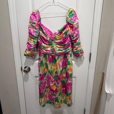 Lauren Alexandra Womens Dress 100% Silk Floral Pink Size 14 NWT Vintage