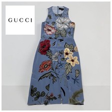 Gucci Flora by Kris Knight Sleeveless Pleated Dress Size 36 Sax Blue 102cm