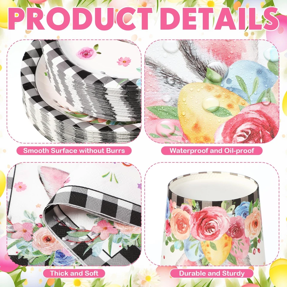 350 Pcs Easter Bunny Party Supplies Happy Easter Disposable Tableware Set Buf... - Image 3 of 4