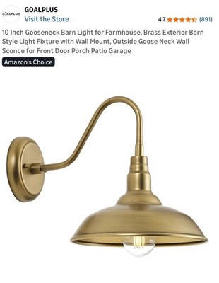 GOALPLUS 10 Inch Brass Gooseneck Barn Light Outdoor Wall Sconce Porch Garage
