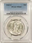 1943-S WALKING LIBERTY HALF DOLLAR – PCGS MS-64