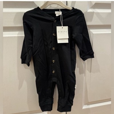 NWT Petit Lem Button Down Black Romper Outfit- 6 Months