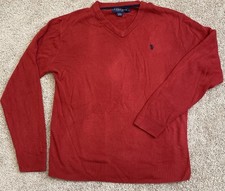 US Polo Assn. Men's V-Neck Sweater, Size Large, Red, Long Sleeve, Acrylic