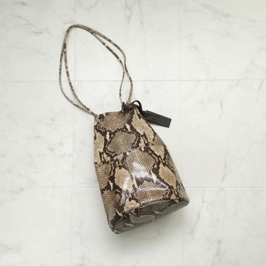 Marco Masi Python Snake Leather Drawstring Bag Br… - image 1