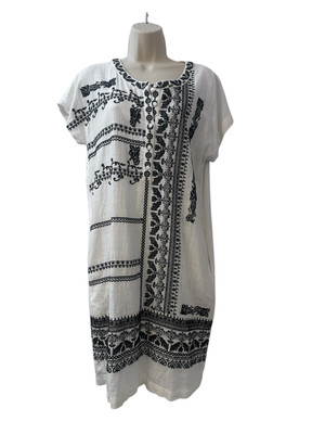 Paparazzi Women's S Linen Blend Embroidered Tunic Dress Boho