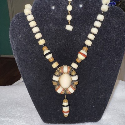Miriam Haskell Tribal Style Statement Necklace signed vintage and extremely rare
