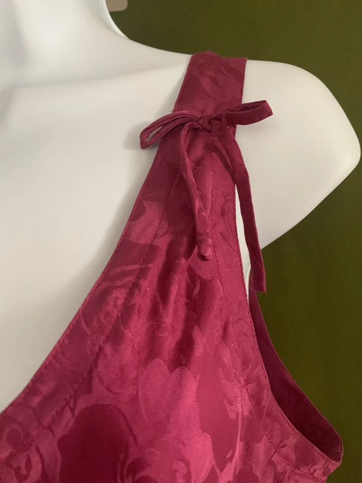 Sexy Vestido Sin Mangas Silx August Seda 100% Seda Borgoña Floral De Colección Años 90 Talla L Foto 3 de 4