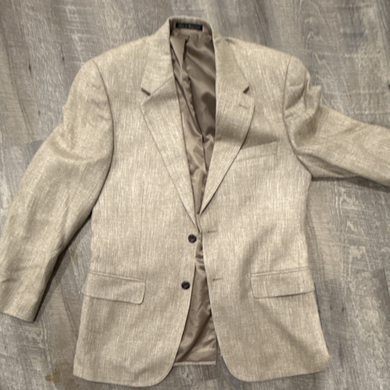 Savile Row Men's Beige Silk Blazer Two-Button Notch Lapel Regular Solid