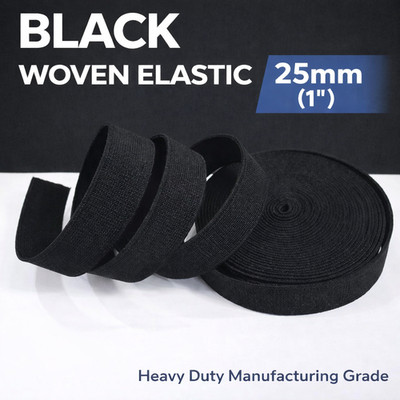 Black Woven Elastic Band 25mm ( 1'' ) Heavy Duty Sewing Elastic   Avetco