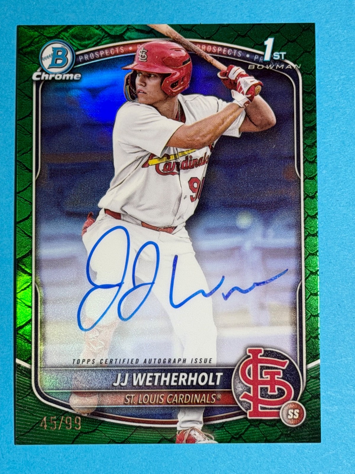 2025 Bowman Chrome JJ Wetherholt #CPA-JW 1st Chrome Auto Green Reptilian /99